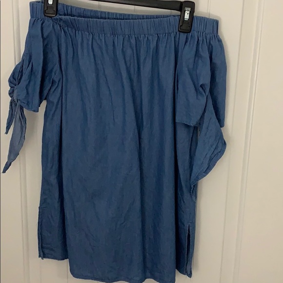 Denim look off the shoulder top - Picture 1 of 1